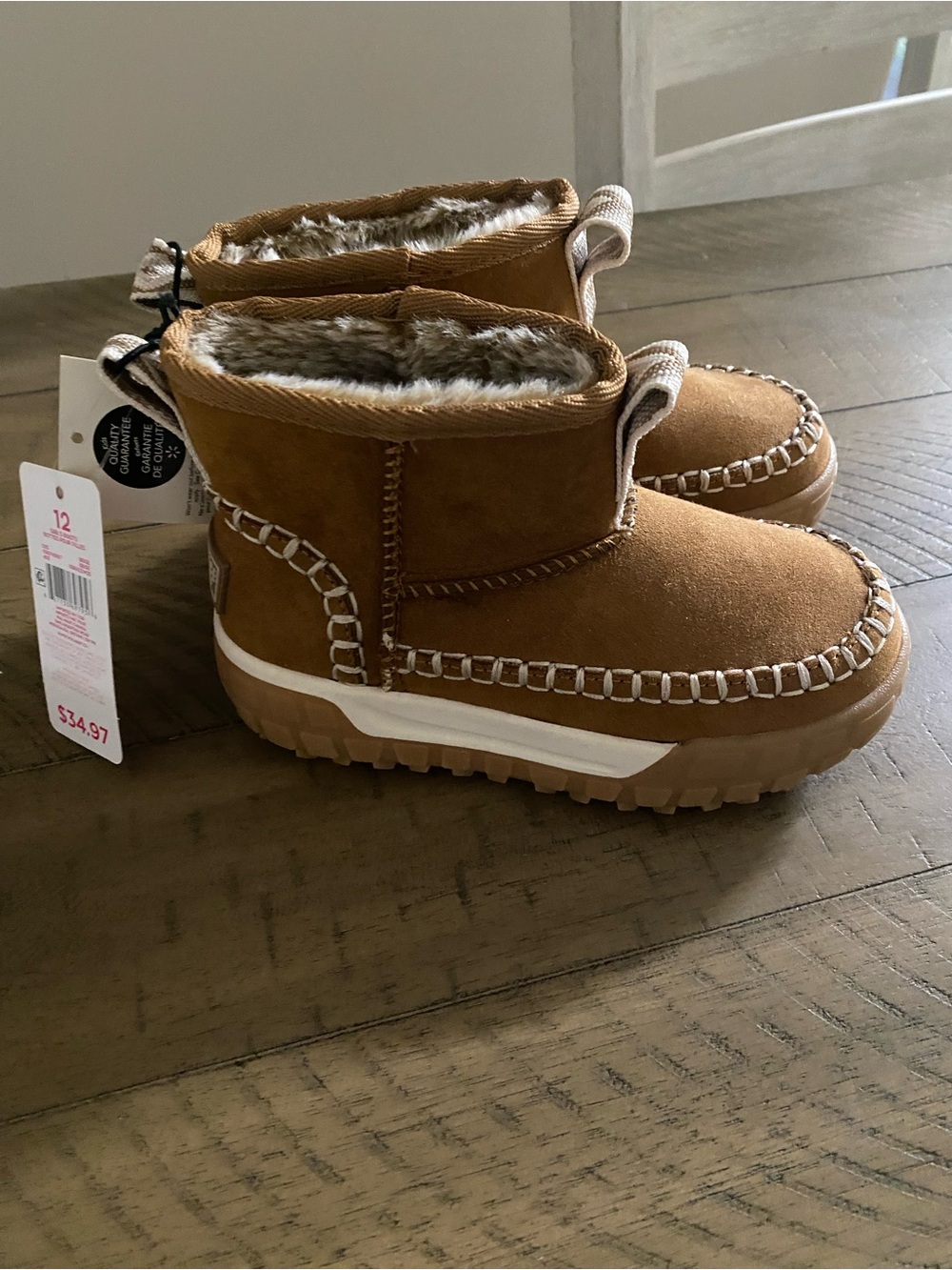 jumping beans Tan Faux-Fur Lined Moccasin Boots for Kids